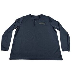 Snap On Henley Shirt Mens Blue Workwear Mechanic Logo Performance Tee Casual 2XL